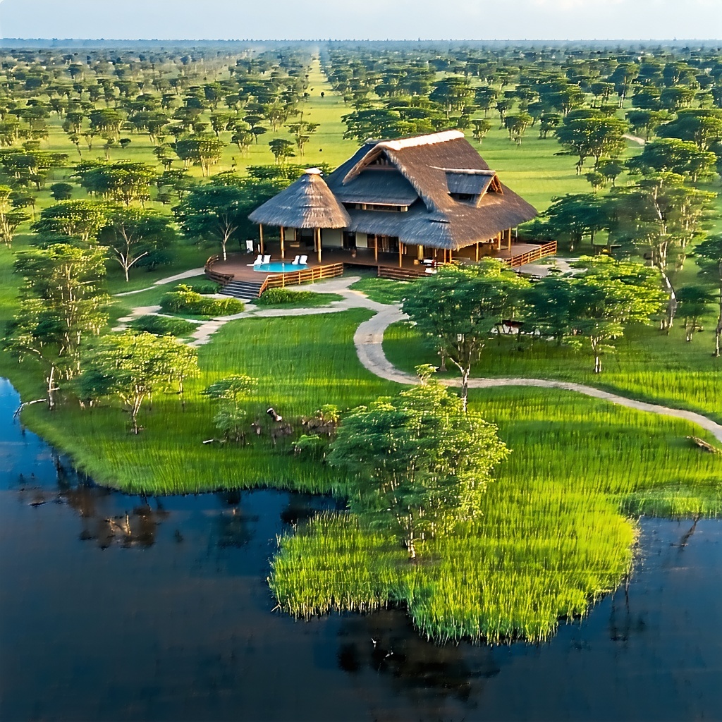 high resolution aerial picture of Zaina Lodge in Mole National Park